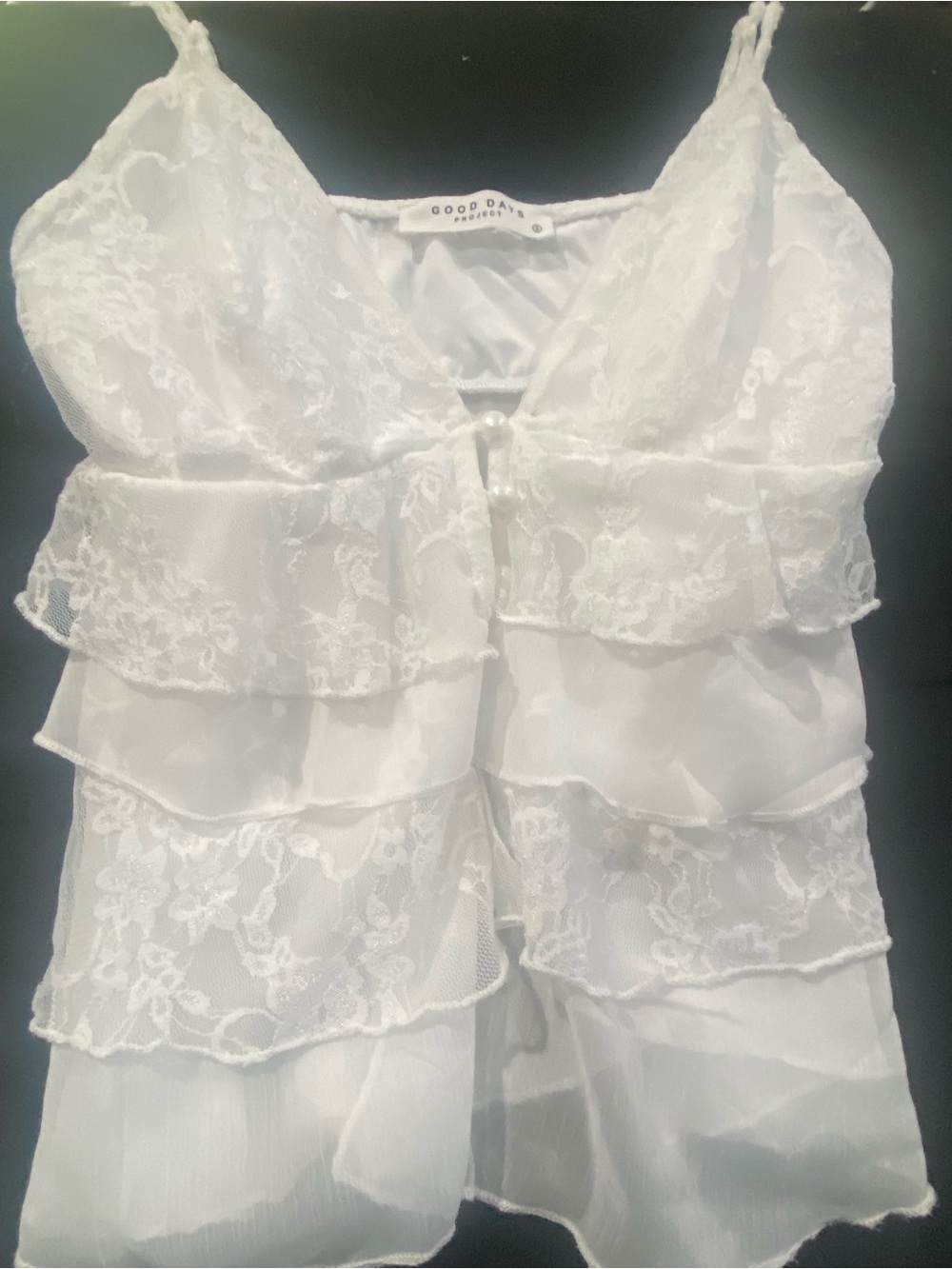 White Lace Tiered Ruffle Chemise